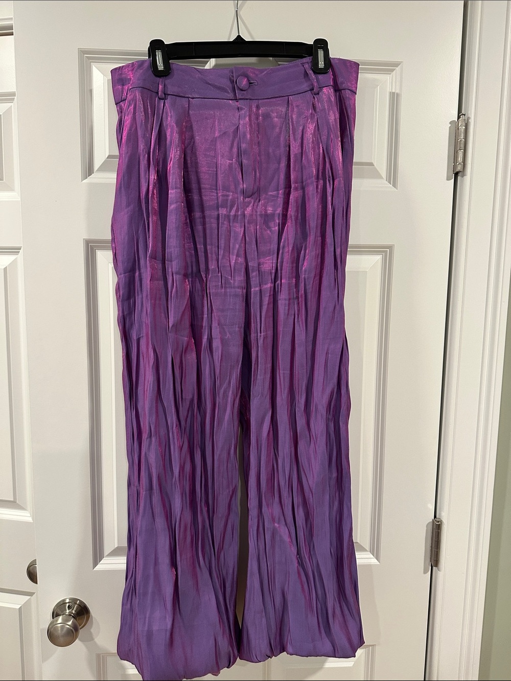 Nasty Gal Metallic Lavender Wide-Leg Pleated Pants